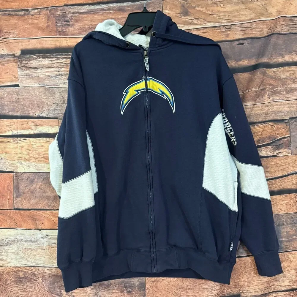 NFL Team Apparel Hoodie Men's Navy Blue White M Full Zip Cotton Blend Chargers